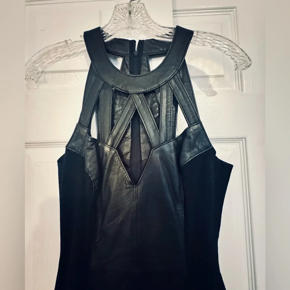 Wilson Black Leather Mini Dress with Cut-Outs - Picture 2 of 4